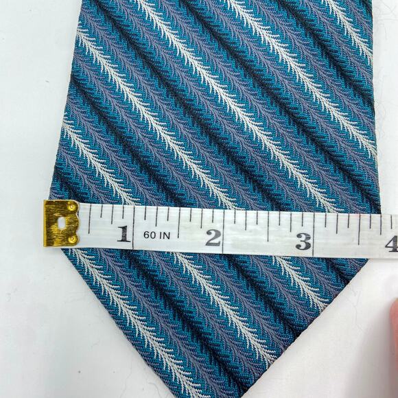 Coach Silk Tie Mens Necktie Teal Blue Diagonal Stripe‎ Textured Italian Jacquard - Picture 2 of 9